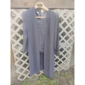 Midnight Velvet Size 8 Charcoal Grey Beaded 3 Piece Duster Pantsuit Formal Y2k